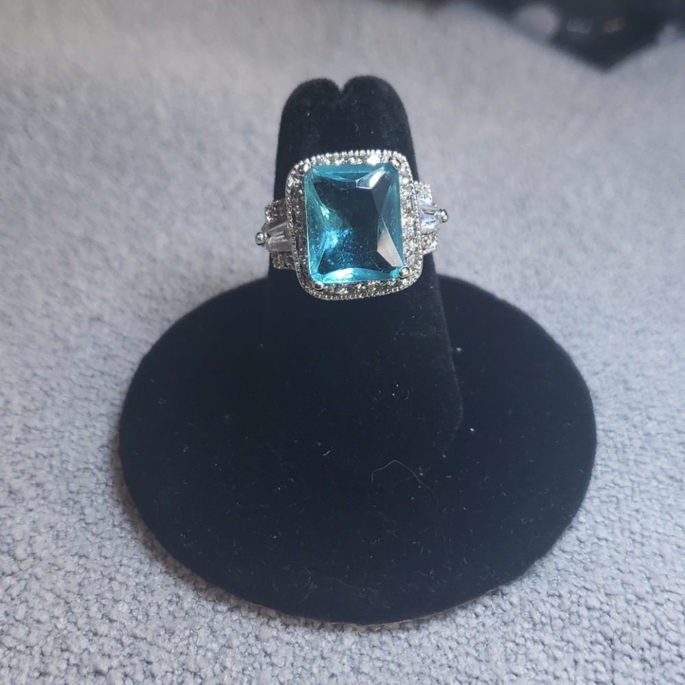 Fun, costume blue crystal and pave silver ring